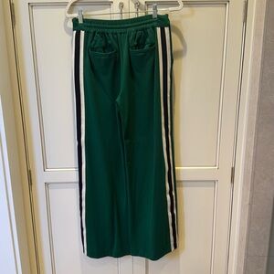 WYSE London ponte track pants. Kelly green stretch pants with black/cream stripe